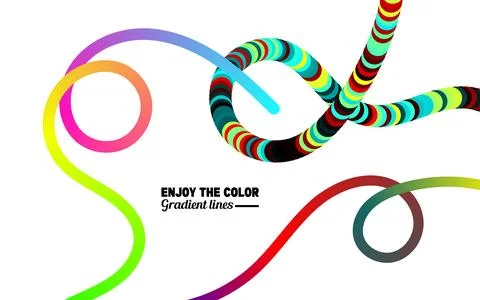 Abstract colorful gradient lines form curves and loops on white background .. Ilustración de archivo