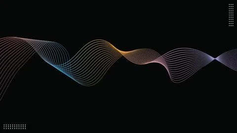 Abstract colorful gradient lines waves on black background. Dynamic vector .. Stock Illustration