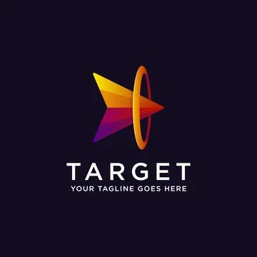 Abstract colorful gradient techie head of arrow on target logo icon Stock Illustration