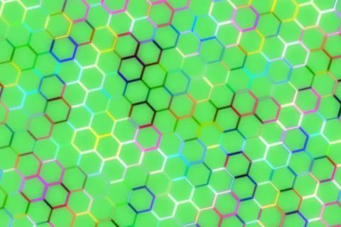 Abstract colorful hexagon pattern on green background Stock Illustration
