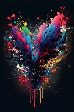Abstract colorful ink splatter with black background. Stock Illustration