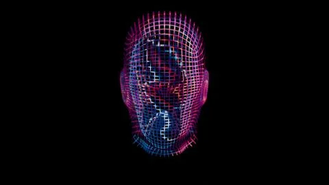 This abstract, colorful intelligence face scanner features a screen that cycl Stock Illustration