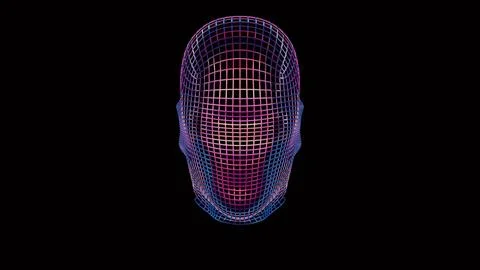 This abstract, colorful intelligence face scanner features a screen that cycl Illustrazione stock