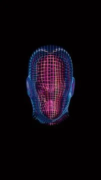 This abstract, colorful intelligence face scanner features a screen that cycl Stock Illustration