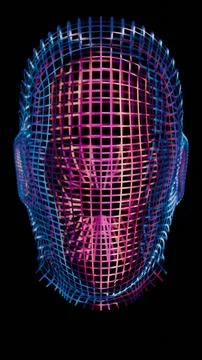 This abstract, colorful intelligence face scanner features a screen that cycl Stock Illustration