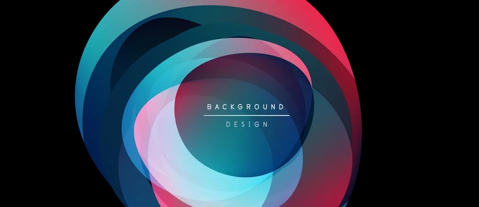 Abstract colorful layers create circular design. Center text reads background Stock Illustration
