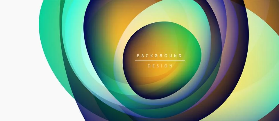 Abstract colorful layers create circular design. Text reads background design Stock Illustration