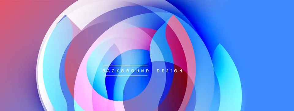 Abstract colorful layers create dynamic circular design. Gradient shades blend, Ilustração Stock