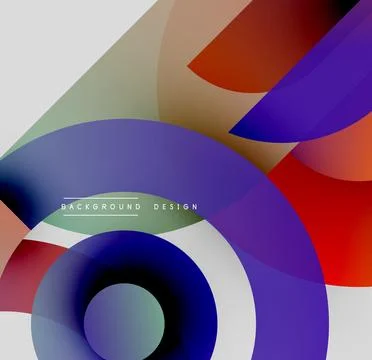 Abstract colorful layers create dynamic composition. Overlapping circles, lines Ilustración de archivo