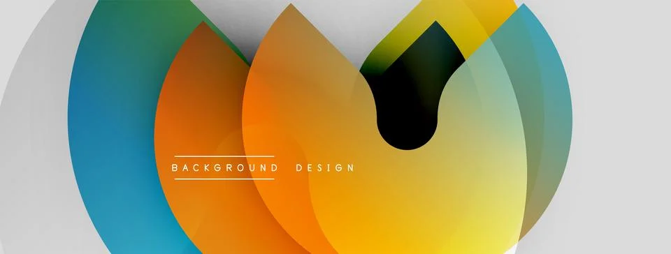 Abstract colorful layers create dynamic visual effect. Overlapping circles form Ilustración de archivo