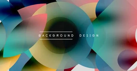 Abstract colorful layers create dynamic background. Circles overlap, forming Stock Illustration