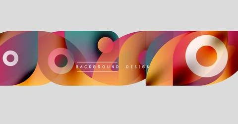 Abstract colorful layers create dynamic background. Circles, curves, gradients Ilustración de archivo