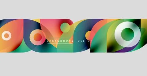 Abstract colorful layers create dynamic visual. Overlapping circles, gradients, Ilustración de archivo