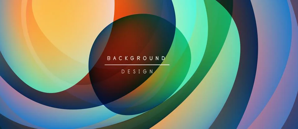 Abstract colorful layers create dynamic circular pattern. Text reads background Stock Illustration