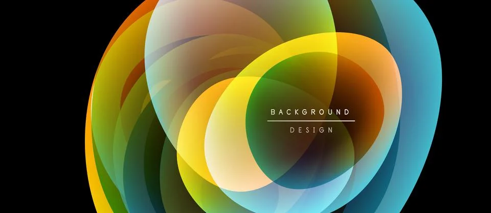 Abstract colorful layers create dynamic circular design. Bright hues blend, Stock-Illustration