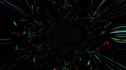 Abstract colorful light streaks exploding outward from a dark center in a psyche Video stock 319826530