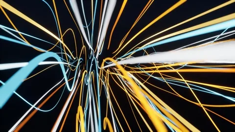 Abstract colorful light trails on black background. 3d rendering Stock Footage 339436934