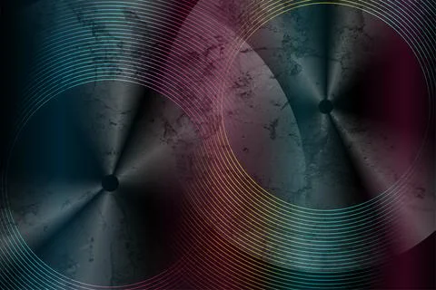 Abstract colorful linear circles on dark grunge background. Concept shiny glo Stock Illustration