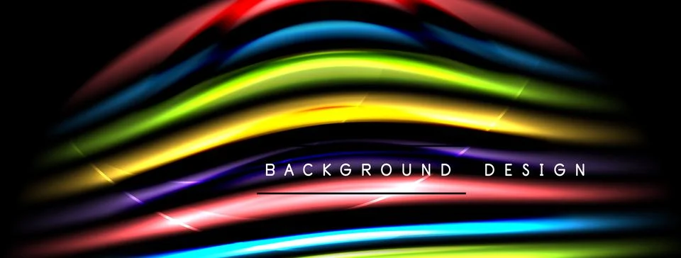 Abstract colorful lines create dynamic wave pattern. Dark background emphasiz Stock Illustration