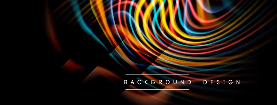 Abstract colorful lines create dynamic visual effect. Dark background empha.. Stockillustratie