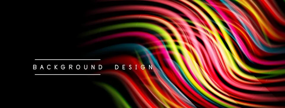 Abstract colorful lines create dynamic wave pattern. Black background empha.. Stock Illustration