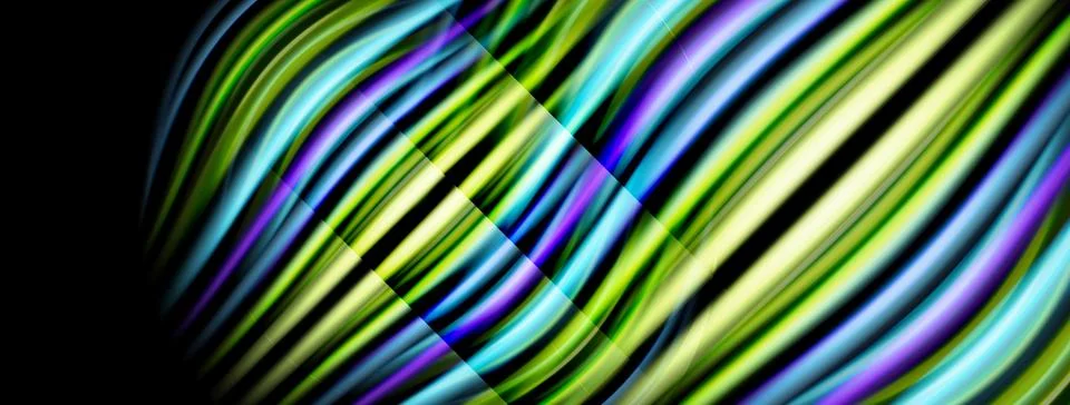 Abstract colorful lines create dynamic wave pattern. Bright hues blend, formi Stock Illustration