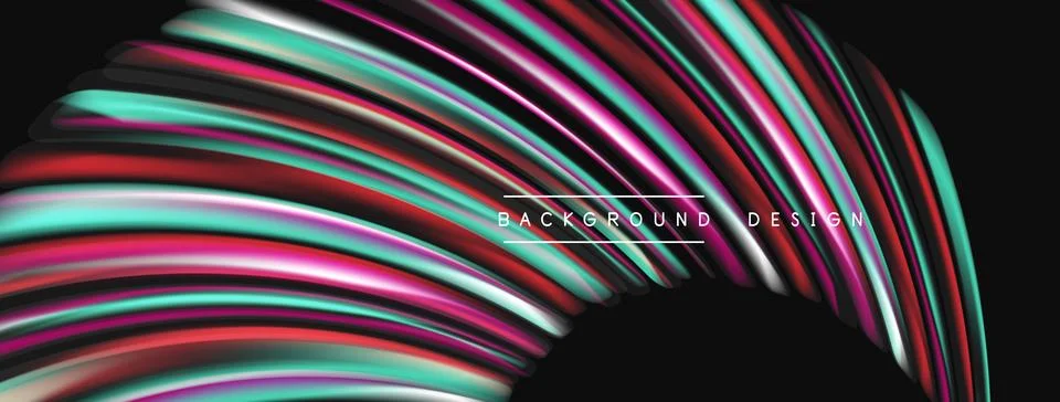 Abstract colorful lines form dynamic wave shape. Bright gradients create mode Stock Illustration