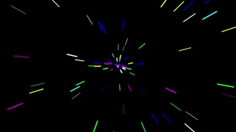 Abstract colorful lines radiating on black background Stock Footage 343546301