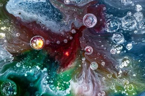 Abstract Colorful Liquid Art With Bubbles, Swirls and Nebula-Like Patterns Stock Illustration
