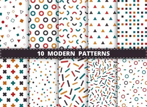 Abstract colorful modern geometric pattern set on white background. Stock Illustration