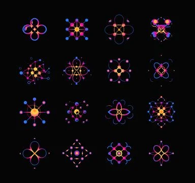 Abstract colorful molecular design elements, viruses logos, galaxy icon set for Stock Illustration