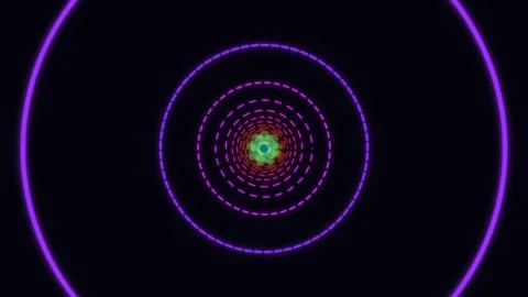 Abstract colorful neon dashed circle tunnel on black Stock Footage 336353223