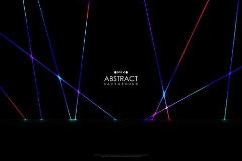 Abstract colorful neon line pattern on black stage artwork background. Stock Illustration