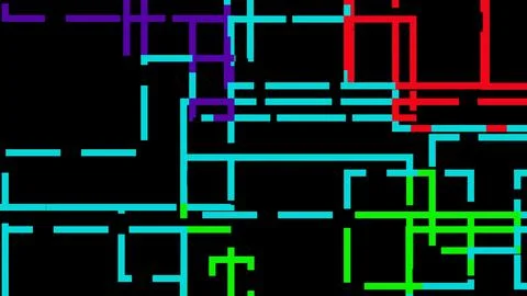 Abstract colorful neon lines pattern on black background technology style. Mo Illustrazione stock