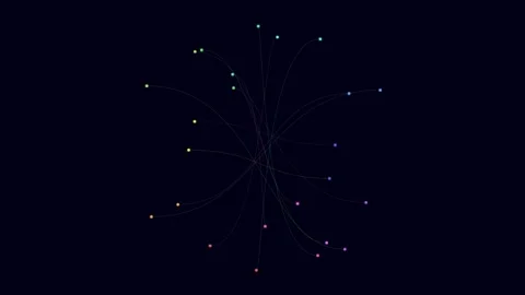 Abstract Colorful Network Connection Nodes and Lines on Black Background Stock Footage 340341335