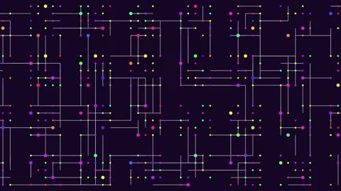 Abstract colorful network nodes and lines on dark background technology footage Stock Footage 330054705