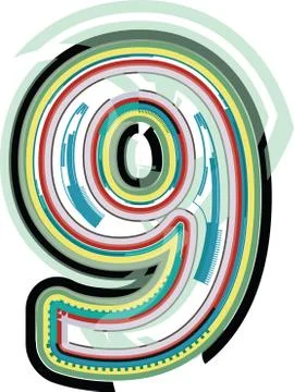 Abstract colorful number 9 Stock Illustration