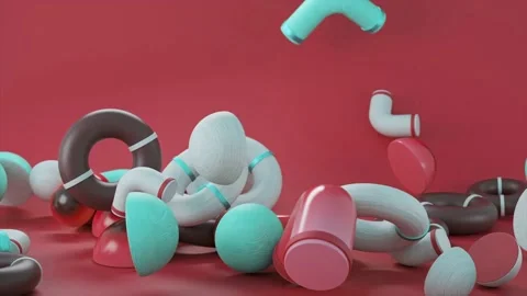 Abstract colorful objects falling down isolated on coral background. Animation Video stock 149280359