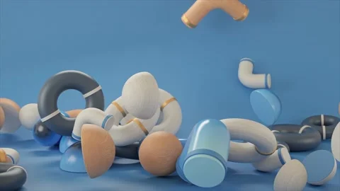 Abstract colorful objects falling down isolated on blue background. Animation Video stock 149334709