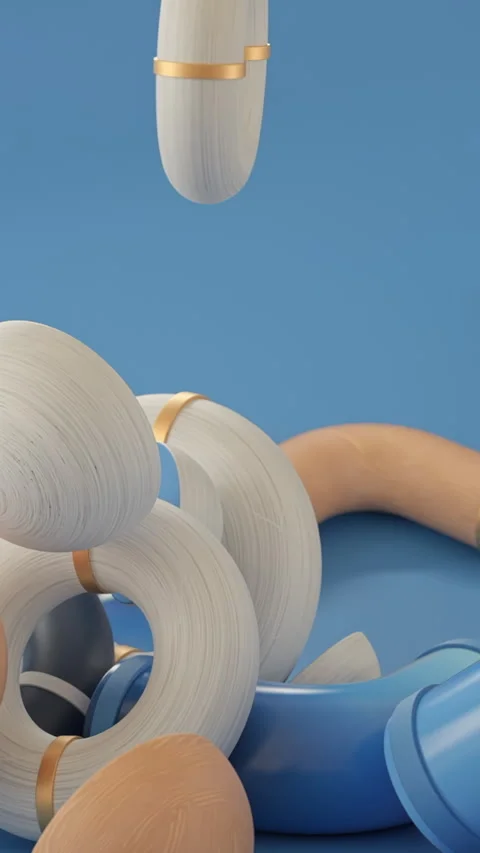 Abstract colorful objects falling down isolated on blue background. Animation Video stock 289621340