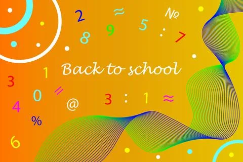 Abstract colorful orange background with circles, waves, signs and numbers dr Stock Illustration