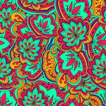 Abstract colorful ornamental pattern with paisley floral elements Stock Illustration