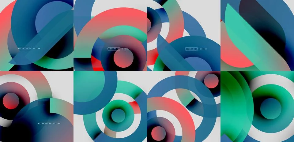 Abstract colorful overlapping circles create dynamic patterns. Gradient shades Stock Illustration