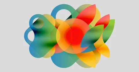 Abstract colorful overlapping circles create vibrant floral pattern. Soft Illustrazione stock