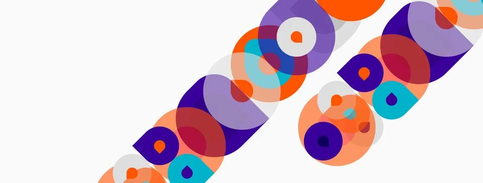 Abstract colorful overlapping circles create dynamic diagonal pattern. Bright Stock Illustration
