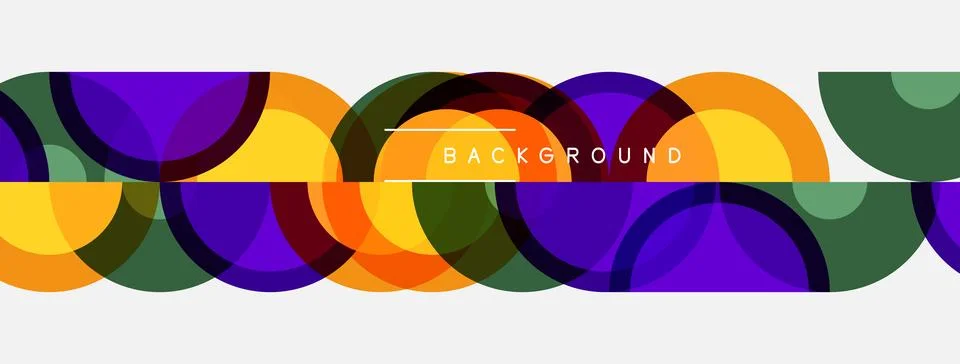 Abstract colorful overlapping circles create dynamic pattern. Simple design, Illustrazione stock