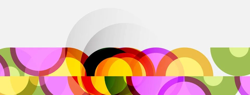Abstract colorful overlapping circles create dynamic visual pattern. White .. 스톡 일러스트