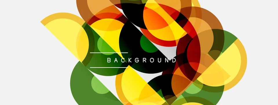 Abstract colorful overlapping circles create dynamic composition. Background Illustrazione stock