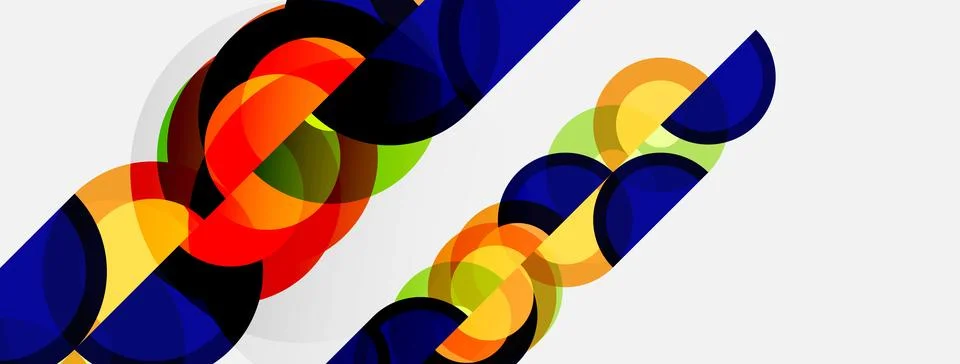 Abstract colorful overlapping circles create dynamic diagonal pattern. Bright Stockillustratie