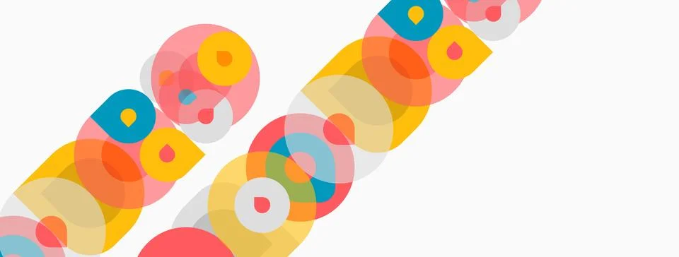 Abstract colorful overlapping circles create dynamic pattern. Soft hues blend Stock Illustration